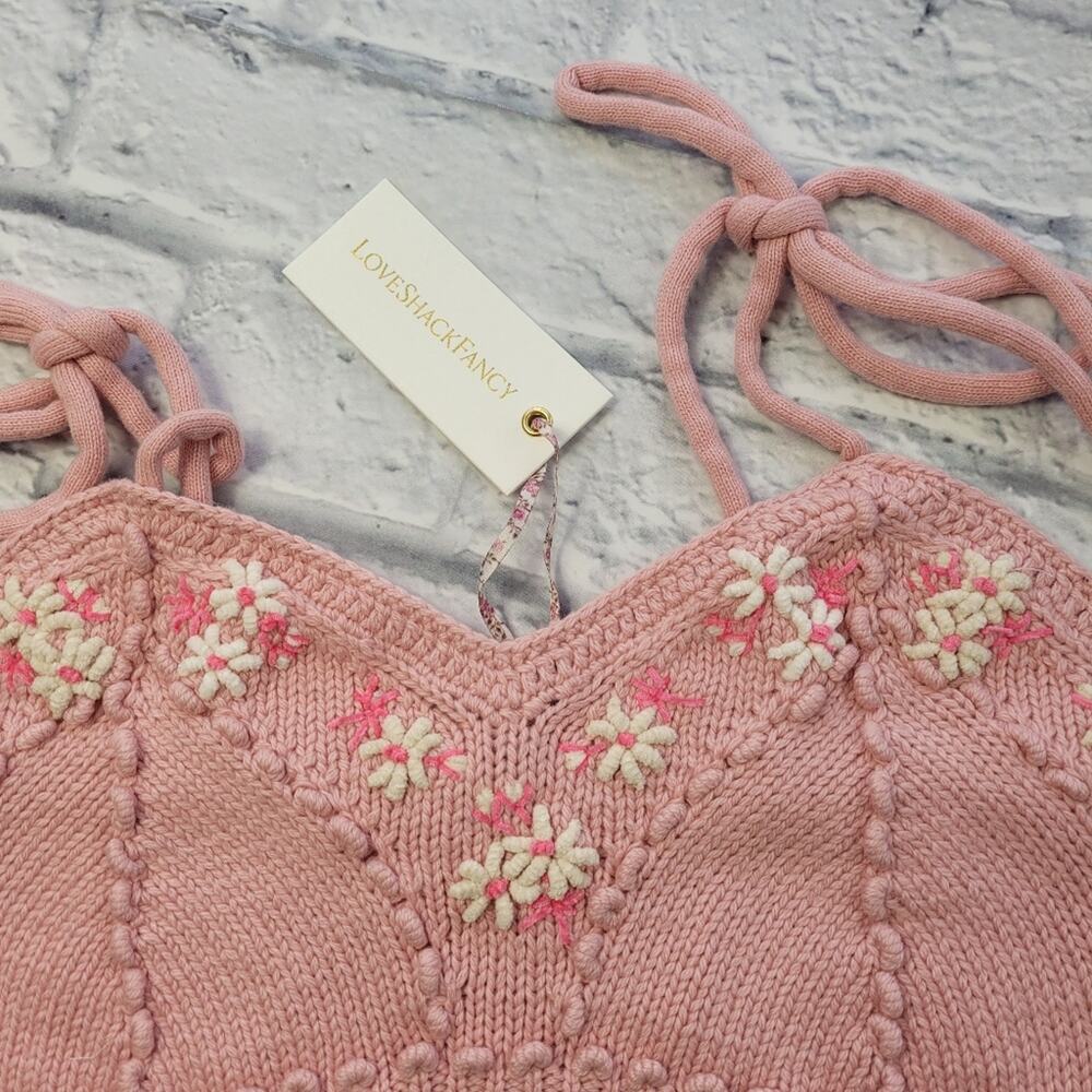 NWT LoveShackFancy Lago Little Bow Pink Wool-blend Crop Sweater size Large - Picture 7 of 16